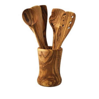 Olive Wood Utensil Holder / Pot 15cm high